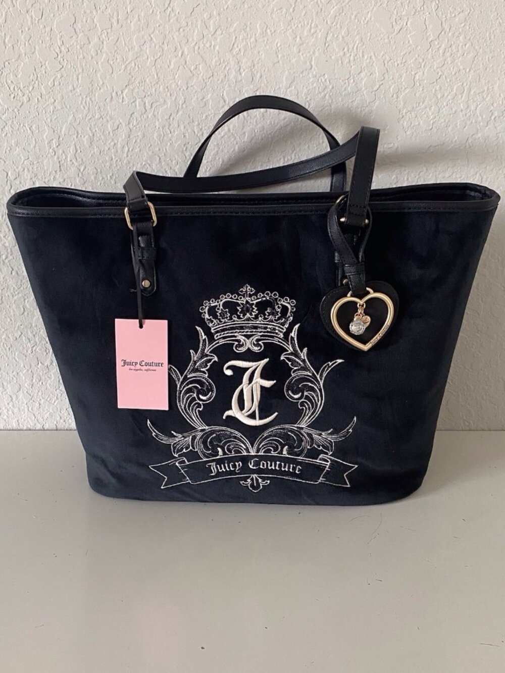 Juicy Couture Need More Juicy Tote In Liquorice‎ Embroidered W/Charm Retro NEW